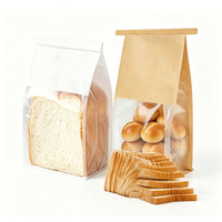 Sac à pain en papier kraft blanc avec logo personnalisé, fenêtre transparente et fermeture à lien métallique, emballage alimentaire en papier pour sandwichs, toasts et pains.