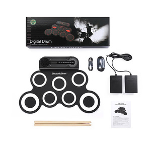 Ensemble de batterie électronique portable et pliable avec baguettes et pédales pour débutants, instrument de percussion de bureau, chargement USB - Product Image 3