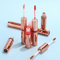Brillant à Lèvres en Or Rose de Marque Privée Double Tube en Un Brillant à Lèvres Vegan Brillant à Lèvres Longue Durée Tubes de Brillant à Lèvres Vides