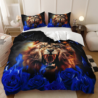 Ensemble de housse de couette King 3 pièces en microfibre 100% style américain 300TC toute saison avec impression numérique 3D de rose rouge, araignée, forêt et lion