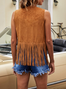 Chaleco con borlas para mujer, ropa hippie de los años 70, chaleco vaquero sin mangas con borlas de gamuza artificial para mujer - Product Image 3