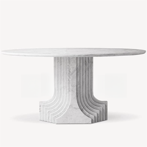 Meubles en pierre de design classique Carlo <span class=keywords><strong>Scarpa</strong></span> Table à manger ronde en marbre Bianco Carrara avec grand piédestal - Product Image 2
