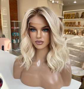 <span class=keywords><strong>Parrucca</strong></span> di Lusso Bionda in Capelli Umani con Lace Front Senza Colla, Attaccatura Pre-Pizzicata, <span class=keywords><strong>Biondo</strong></span> <span class=keywords><strong>Platino</strong></span> Cenere con Radici Scure, Capelli Vergini HD Ombre - Product Image 6