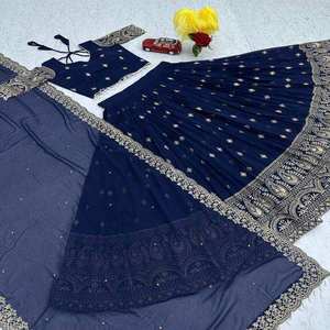 Lehenga Choli en faux georgette entièrement cousu pour travaux lourds, avec broderie riche en fils, paillettes et dupatta pour mariage indien - Product Image 3
