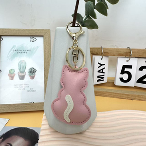 QYS <b>Custom</b> Logo PU Leather Cartoon Cat Keychain Cute Animal Bag Charm <b>Key</b> <b>Ring</b> Promotional Gift - Product Image 6