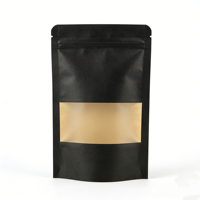 Nouvel Arrivage – Sachets Doypack Noirs Brillants 14x22 cm en Papier Kraft Refermables avec Fermeture Zip et Fenêtre Transparente