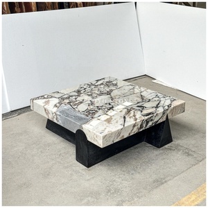 Grande table basse/de salon carrée en marbre style moderne « Ocean <span class=keywords><strong>Storm</strong></span> » pour salon, en pierre naturelle personnalisée avec base en métal - Product Image 5