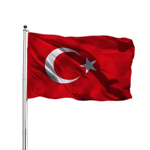 Grosir bendera Turki cetakan sisi ganda 100% poliester tahan air ukuran khusus bendera Turki
