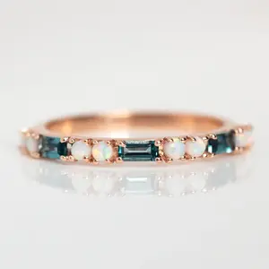 Opal 1.5mm Midnight Crossing Band Ring Rose Gold 925 Sterling Silver Vermeil Plated London Blue Topaz 4 X 2 Mm Width 1.8 Mm 14k