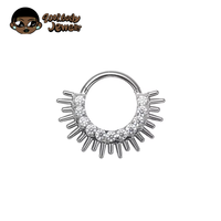 Anneau segmenté articulé en titane ASTM F136 CZ motif rayons de soleil pour septum, nez, daith, cartilage, bijoux de piercing d'oreille