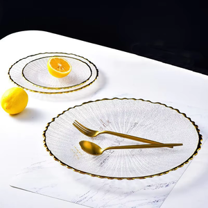 Venda quente Scalloped <span class=keywords><strong>Glass</strong></span> Charger <span class=keywords><strong>Plates</strong></span> Transparente Gold Edge <span class=keywords><strong>Glass</strong></span> Dinner e Charge Plate Set para casamento - Product Image 6