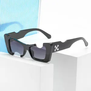 2024 Hip Hop Square Frame Brand Luxury Sunglasses Notch Hole Design Sunglasses Fashion Irregular Glasses Gafas De Sol