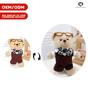 Tiefrote, schwarz-weiß gepunktete Link-Puppen-Kostüm-Plüschpuppe zum Anziehen und Ausstellen mit braunen Rahmenbrillen - Product Image 1