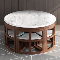 Neues Esszimmer-Set im Chinesischen Stil aus Massivholz, Runder Esstisch, Modernes Minimalistisches Design, Marmor-Rundtisch