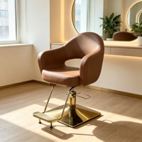 Fauteuil de Barbier Portable Inclinable en Cuir Marron de Luxe, Cuir PU, Pompe Hydraulique Robuste, Inclinable, Portable, pour la Maison