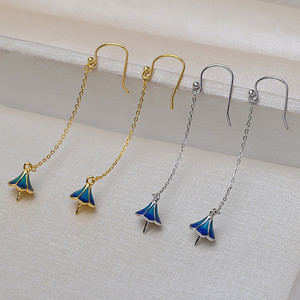 Boucles d'oreilles pendantes en argent S925 avec long pompon, chaîne simple, anneau en O, accessoires de bijoux en perles DIY, plateau vide, tendance - Product Image 1