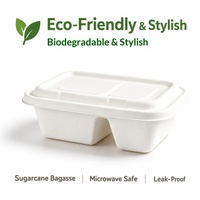 Boîte à lunch jetable écologique en bagasse de canne à sucre, blanche, à double compartiment, pour la préparation de repas, à emporter, pour salades, vente en gros