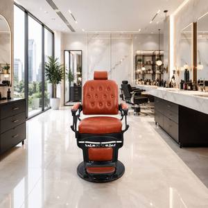 Silla de Barbero Contemporánea de Cuero Sintético Dorado Personalizada, Venta Directa de Fábrica, Giratoria 360 Grados/Reclinable, Resistente - Product Image 6