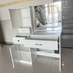 Bureau de maquillage en bois blanc personnalisé avec miroir LED et armoires de rangement - Product Image 5