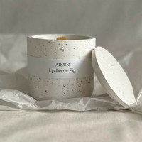 Bougie parfumée AIKUN de luxe minimaliste en contenant rond avec mèche en bois et couvercle pour aromathérapie, coffret cadeau