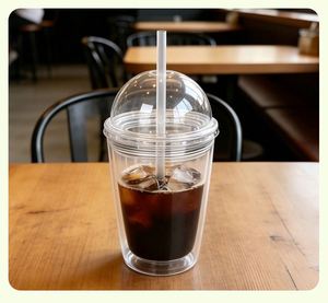 12oz Double Wall Plastic Straw Tumbler Replaceable Dome Lid Portable Drinking Cup for Travel Office Home - Product Image 2