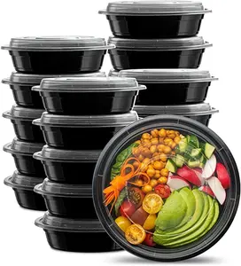 16OZ 24OZ 32OZ 37OZ 58OZ Black Rectangle/Round Disposable Plastic Microwaveable Safe Meal Prep Food Containers