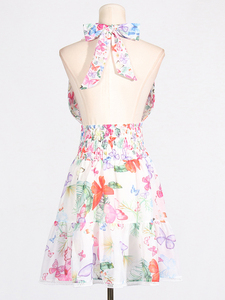 Vestido Mini Casual de Verano de Lujo con Logo Personalizable, Sexy, con Cuello en V, Túnica, con Lazos, para Mujer, Estilo Imperio, Sin Espalda, de Encaje, con Estampado Sexy - Product Image 5