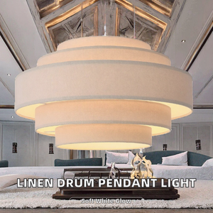 Abat-jour suspendu en tissu, nouveau design moderne, artisanal, en lin naturel, 2-5 LED, style industriel, commande vocale, 3500K - Product Image 2