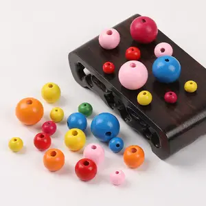 Wood Round Painted Wooden Beads for Garland Keychain Bracelets Jewelry Making DIY Crafts