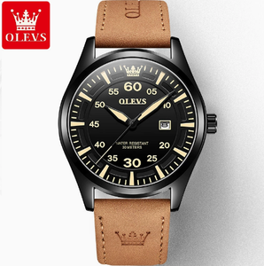 OLEVS 9962 Fashion Life Waterproof Watch Genuine Leather Belt Japan Original Quartz Man Watches Dual Calendar Display <b>Hand</b> <b>Clock</b> - Product Image 1