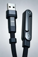 Câble de charge super rapide USB-A vers Type-C PD240W 2-en-1 avec support rotatif et câbles tressés en nylon pour jeux mobiles