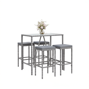 Ensemble de bar de jardin en rotin gris avec verre trempé, mobilier d'extérieur 4 places, design contemporain, résistant aux intempéries - Product Image 1