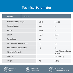 Ventilador Axial de CC ebmpapst 8318 80x80x32mm 48VDC 3300RPM 3.0W 54m3/h, Refrigeración Eléctrica OEM/ODM con Rodamiento de Bolas - Product Image 3