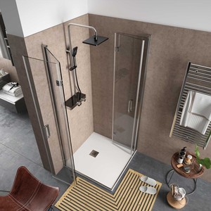 Cabine de douche carrée pliante à charnière avec plateau rectangulaire cabine de porte en verre pour salle de bain à usage d'appartement - Product Image 4