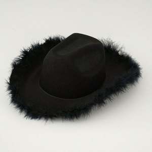 Sombrero de Vaquera con Logotipo Personalizado, Diseño Popular con Borde de Plumas, Sombrero de Vaquera Rosa para Mujer, para Fiestas y Festivales - Product Image 5