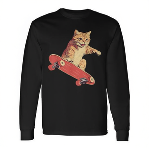 Camiseta de manga larga con diseño de gato en monopatín, ropa unisex - Product Image 2