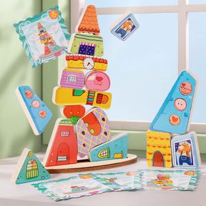 Jouet de développement de la motricité fine, blocs d'équilibre en bois en forme de maison mignonne, empilables et colorés - Product Image 1