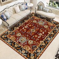 Tapis de sol personnalisé en velours cristal rouge rouille noir à motifs floraux, imprimé, antidérapant, doux, pour salon, style vintage oriental ethnique