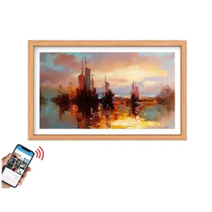Cadre photo intelligent de 21,5 pouces avec horloge à écran tactile WiFi Support vidéo MP4 et MP3 en bois massif - Product Image 1