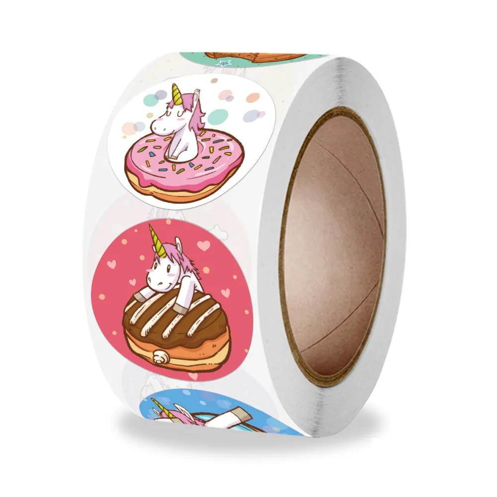 8 Designs / Roll Cute Unicorn Stickers for Food Bread Biscuit Packaging Labels Roll Wholesale Custom