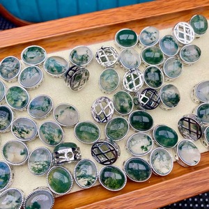 Piedra preciosa suelta de ágata de musgo natural, brillante y delicada, fondo plano ovalado, piedra principal lisa de 9X11mm con color de superficie brillante - Product Image 3