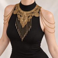 Chaîne de corps dorée en dentelle pour les épaules, collier superposé avec chaînes drapées et pampilles à pointes, bijoux bohèmes tendance pour femme, idéal pour les festivals