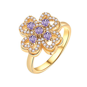 Anillo Giratorio de Circonita Púrpura con Forma de Flor, Ajustable, Chapado en Oro sobre Cobre, con Forma de Corazón y Trébol de Cuatro Hojas, Anillo de Joyería para Aliviar la Ansiedad - Product Image 1