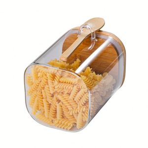 Square Airtight Glass <b>Jars</b> <b>Kitchen</b> Food <b>Storage</b> Containers Clear Glass <b>Storage</b> <b>Jar</b> with Bamboo Lids & Spoon <b>for</b> Coffee Beans - Product Image 3