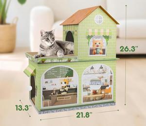 Maisonnette pour chat moderne pliable en carton, thème café, avec griffoir, <span class=keywords><strong>lit</strong></span> de jeu et cachette, pour usage intérieur - Product Image 3