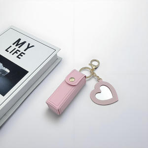 Women Custom Mini PU Lipstick <b>Keyring</b> Cute Keychain Pendant with Mirror High Quality Fashion Trend - Product Image 2