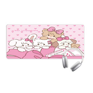 Tapis de Souris XXL Rose Pastel Kawaii – Tapis de Bureau Étendu Illustré Animaux Mignons Antidérapant & Durable pour Bureau à Domicile - Product Image 4