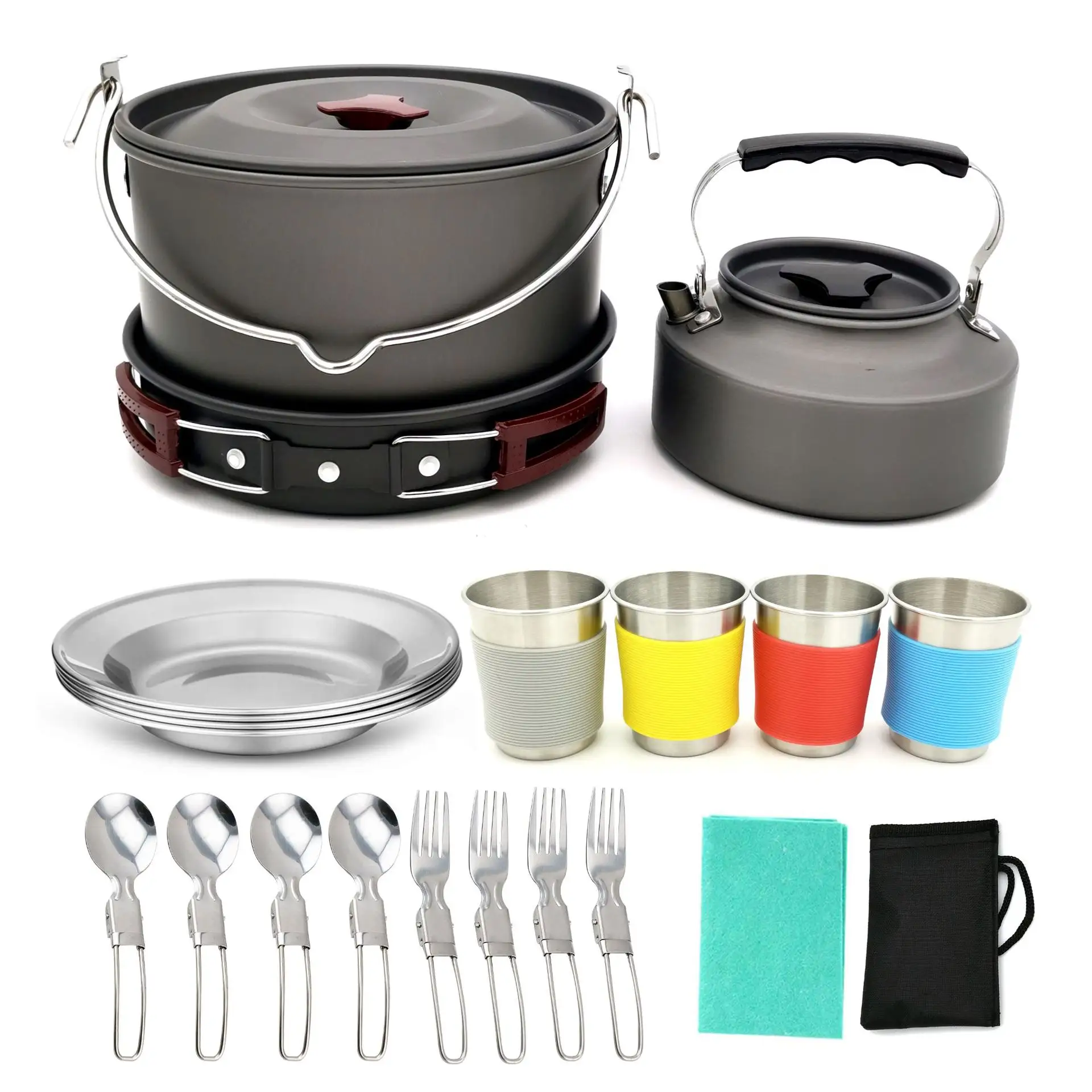 Stock 19-piece outdoor supplies camping picnic pot set new product camping cooker stove aluminum pot camping zubehor