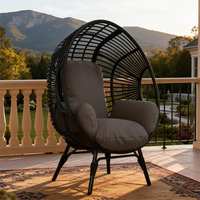 [Stock US] Fauteuil suspendu élégant en forme d'œuf avec dossier arqué, balançoire de patio avec coussin de 8 pouces en rotin PE, livraison rapide depuis les États-Unis, MOQ : 1 ensemble