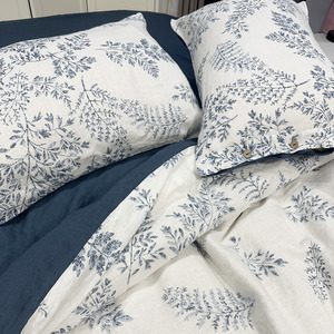 Set tempat tidur Linen motif bunga, set seprai linen organik 100%, kasur Queen, seprai penutup - Product Image 1